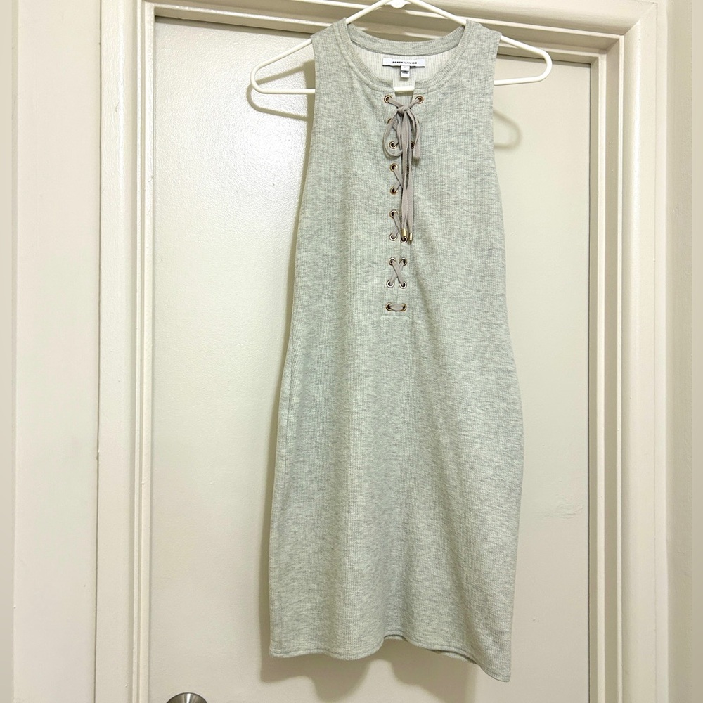 Derek Lam Ribbed Adjustable Lace Up Form Fitting Sleeveless Luxury Mini Dress